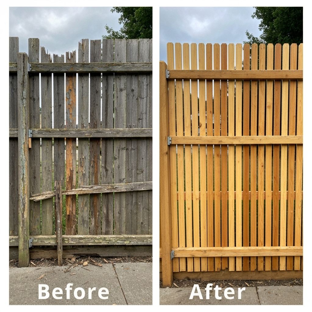 Fence restoration before and after
